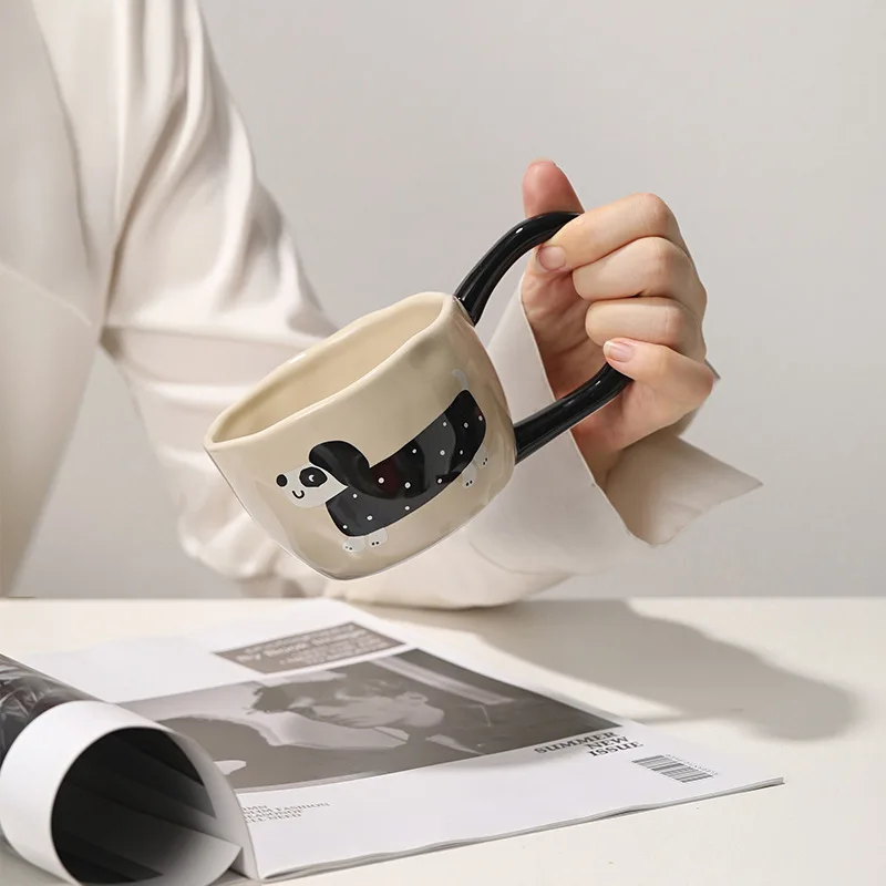 12oz Cute Cartoon Pattern Big Ears Ceramic Cup Breakfast Oatmeal Couple Coffee Mug