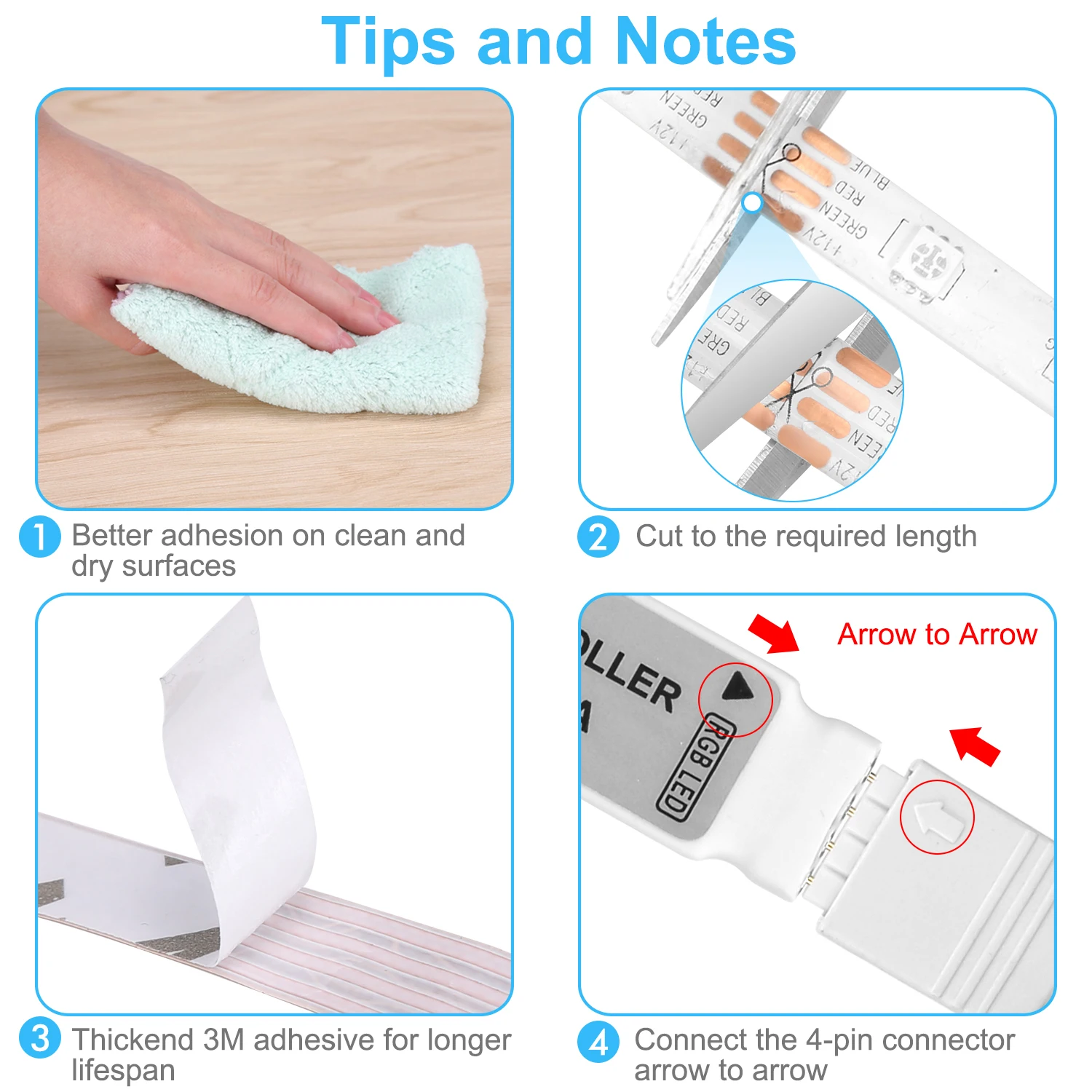 30leds 60leds multi full color IP65 RGB led strip kit with 44key remote controller DC12V power adapter