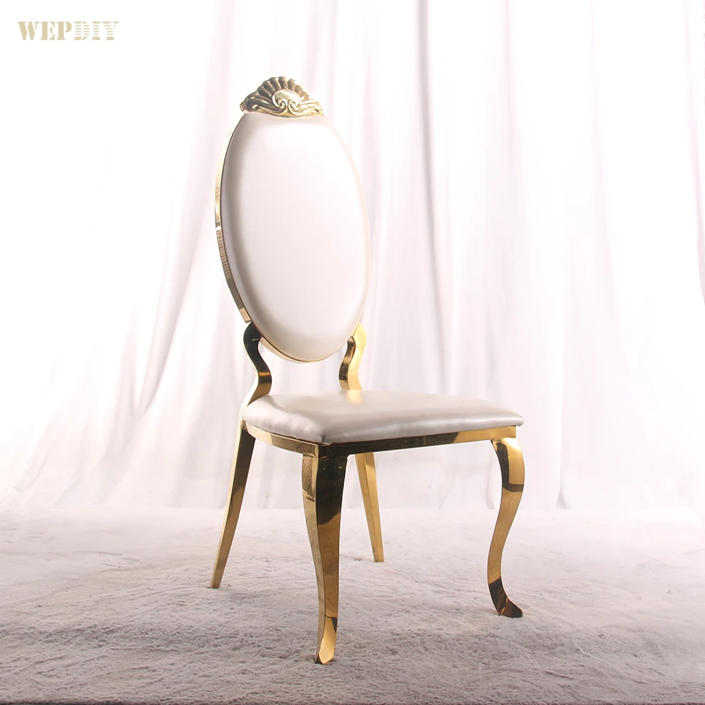 Royal White and Gold Luxury Stainless Steel Hotel Activity Chair Hotel One Stop Stackable Chair