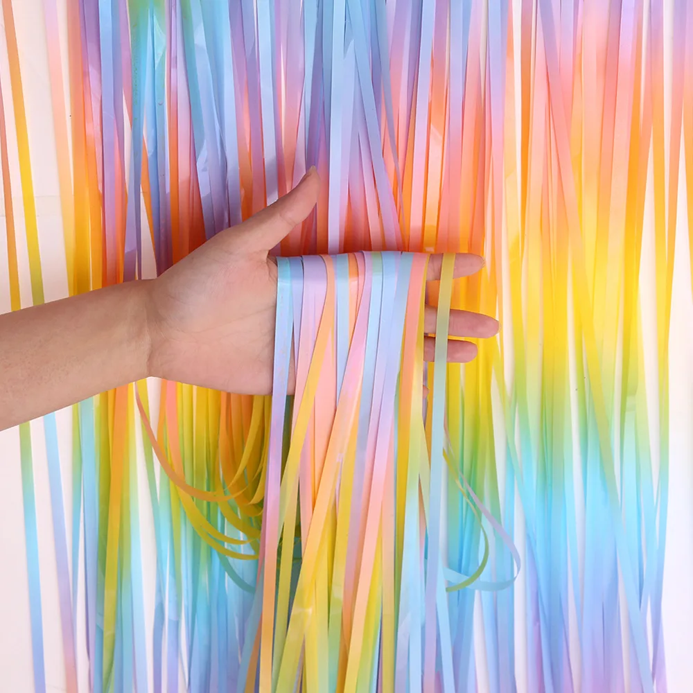 Pastel Rainbow Foil Fringe Curtain Pastel Rainbow Backdrop Streamers for Kids Birthday/Halloween/Christmas Party Decorations