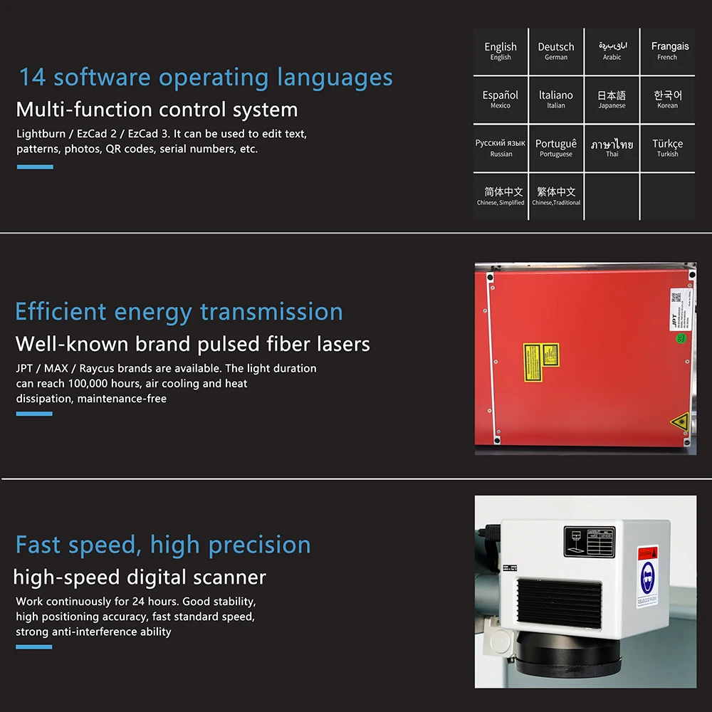 US Stock portable Jpt M7  laser source 60w 100w mopa color metal Jewelry engraving fiber Laser Marking machines with D80 rotary