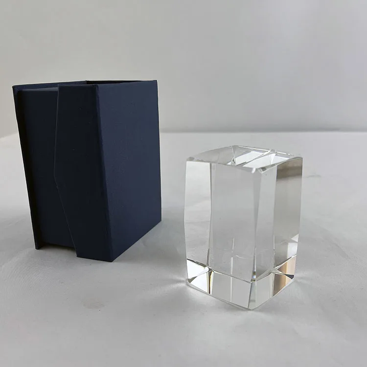 Blank cutting edged glass 3d laser crystal cube block paperweight MH-F0030