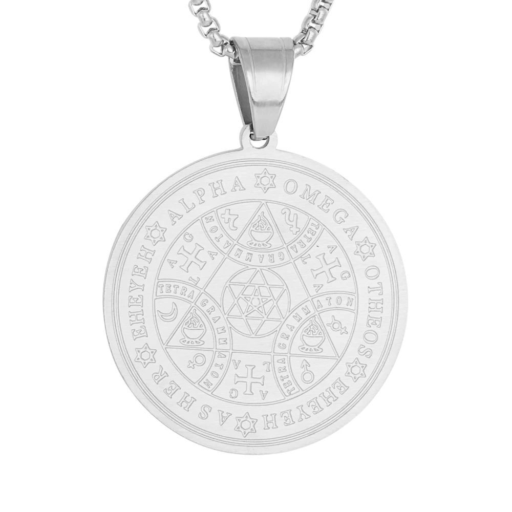 Enochian Angel Magic Seal Amulet Alpha Eheyeh Triangle Talisman Pendant Stainless Steel Tetragrammaton Pendant Necklace