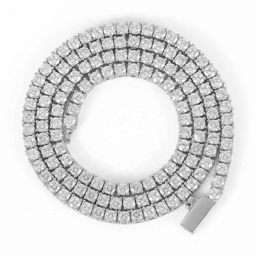 Wholesale Steel Silver And Gold Diamond Tennis Chain 3mm 4mm 5mm Vvs Moissanite Zircon Tennis Necklace