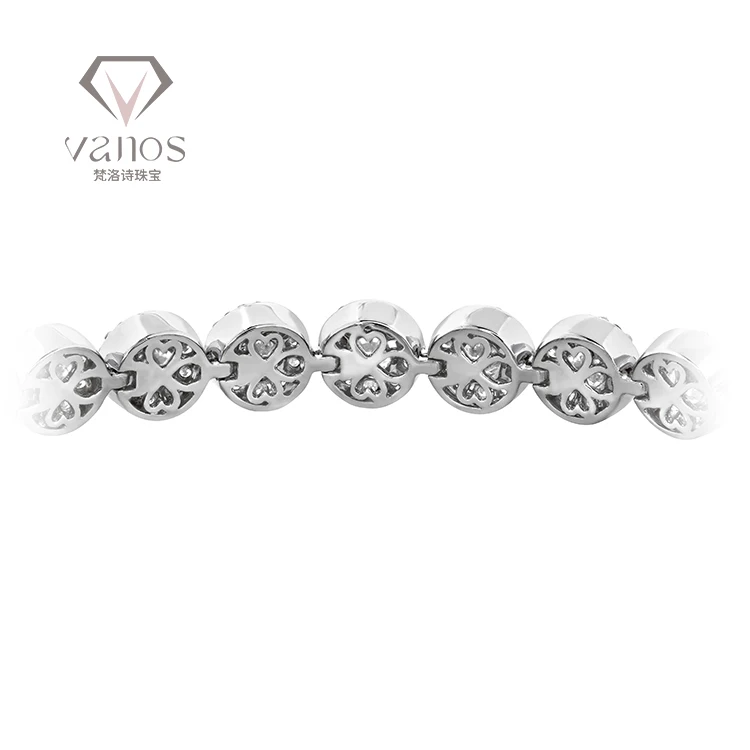 Vanos Fine Jewelry High Quality Certified 18k White Gold HPHT Round Shape Real CVD Lab Grown Diamond Tennis Bracelet For Sale