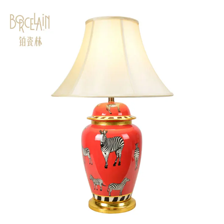 Chinese style zebra pattern and red living room ceramics table lamp base