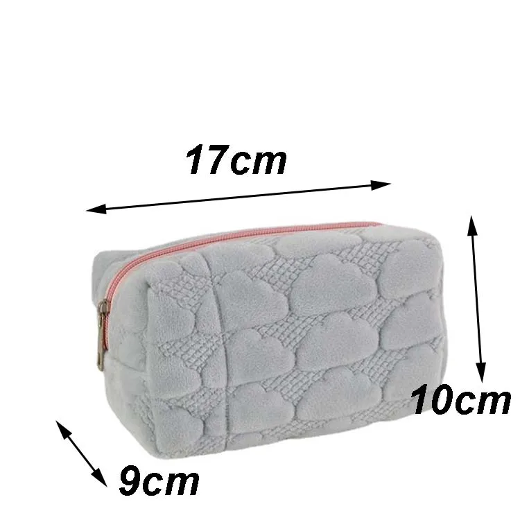 2024 Cute Plush Quilted Terry Cloth Puffy Fuzzy Toiletry Makeup Cosmetic Storage Bag Color Travel Pencil Pouch Coin Purse Case