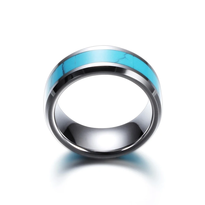 Wholesale Blue Rock Stone Inlay Polished Flat Wedding Bands Green Created-turquoise Silver Black Tungsten Rings