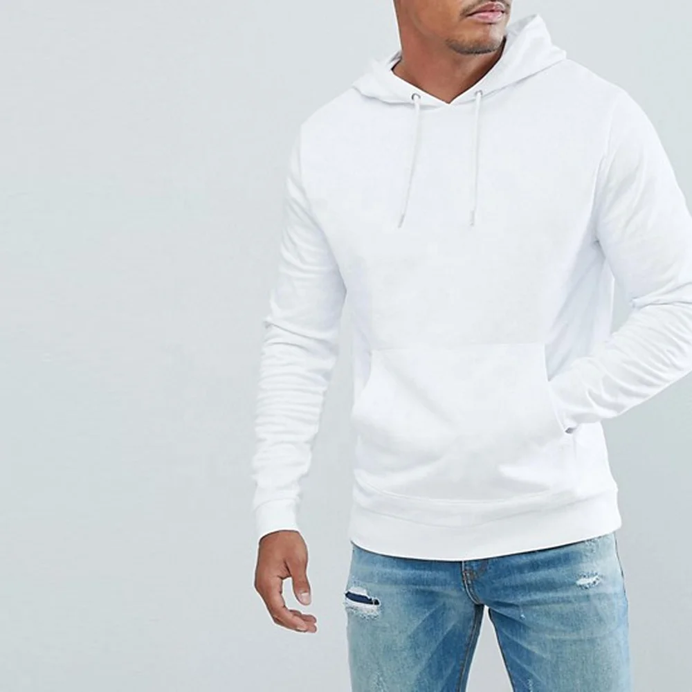 Wholesale Cotton Blank Plain White Hoodie Sweatshirt High Quality Custom Pullover Hoodie For Men