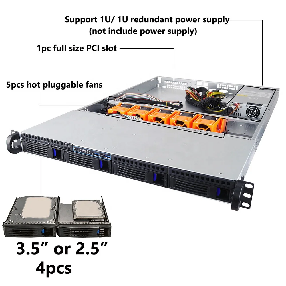 1U Rackmount Server case/chassis  with 4 Hot-Swappable SATA/SAS Drive Bay, MiniSAS /SATA connector 4 bay nas chassis