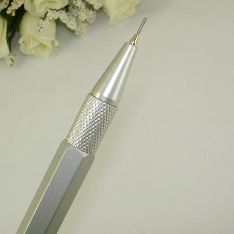 Металлический серебристый механический карандаш ACMECN 0 5 мм с компьютерным гравировкой кликом нажатием шестигранный алюминиевый милый автоматический