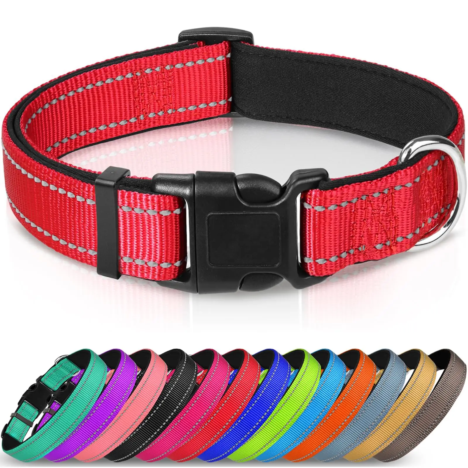 Reflective Dog Collar With Quick Release Buckle Soft Neoprene Padded Breathable Sturdy Nylon Pet Collar Adjustable for Dogs