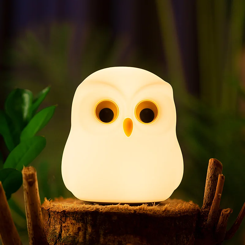 Soft Silicone Owl Baby Kids Night Lights USB Rechargeable Animal Touch Sensor Multicolor Warm Colorful Led Patting Cute Lamps