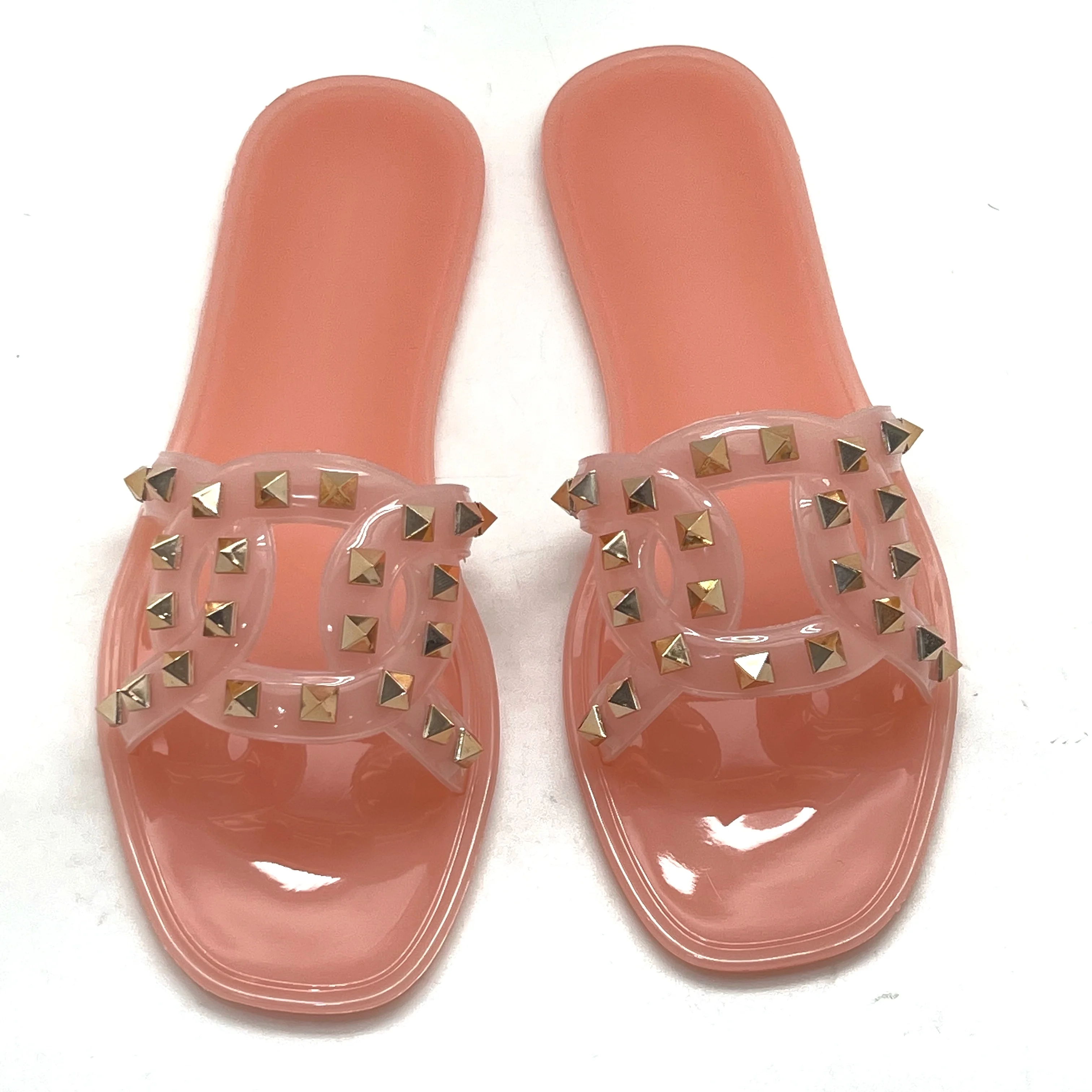 Luxury Sandals Women Flat Shoes Ladies Casual Rivet Flat Sandal Pvc Plastic Sandal Fancy Women Jelly Shoes