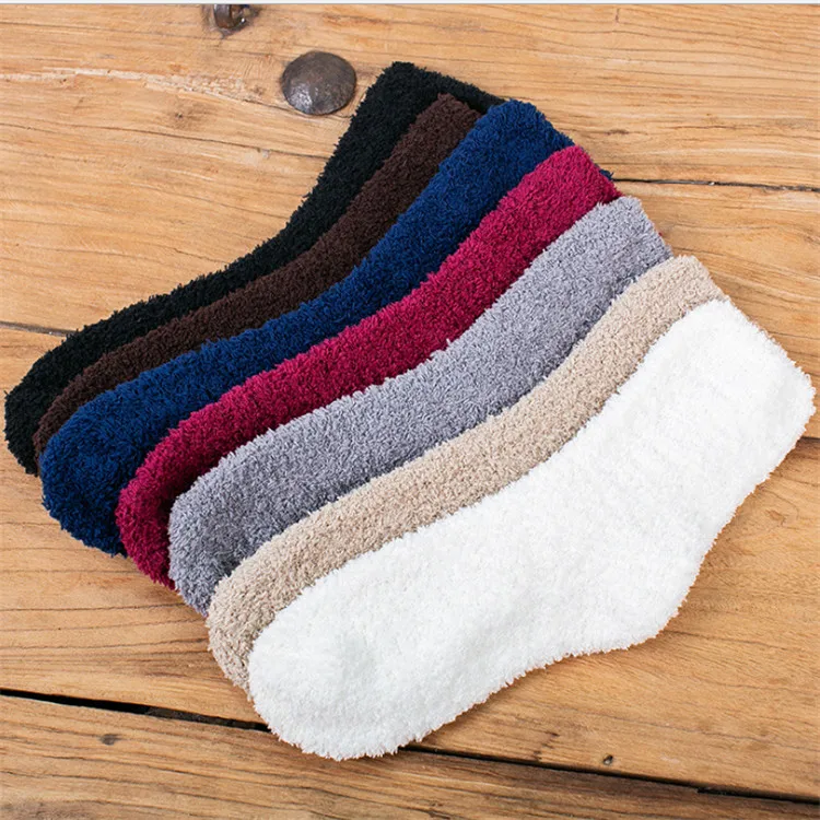 Wholesale Winter Warm Indoor  Floor  Colar Fleece Solid Color Soft Fuzzy Fluffy Socks Men