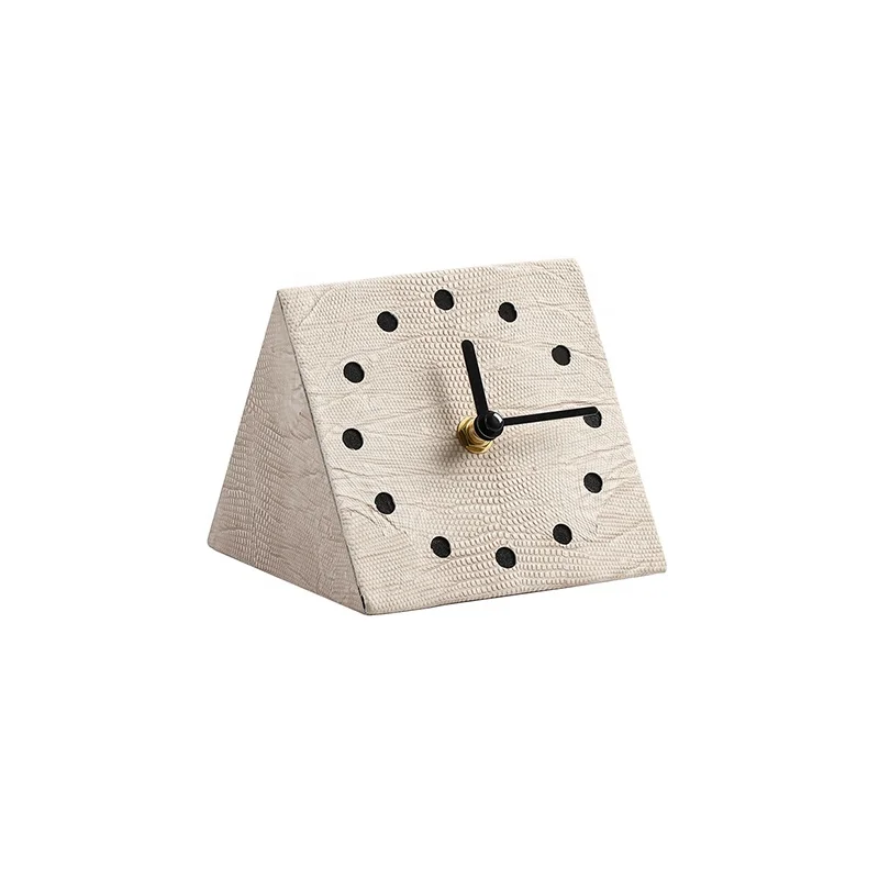 Flolenco Luxury Home Tabletop Decor Clock Wooden Crafts Geometric Triangle Decorative Desk Clock
