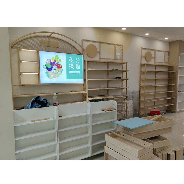 Supermarket Checkout Counter Equipment Shop Cash Counter Fashion Wood Checkout Counter Meicheng