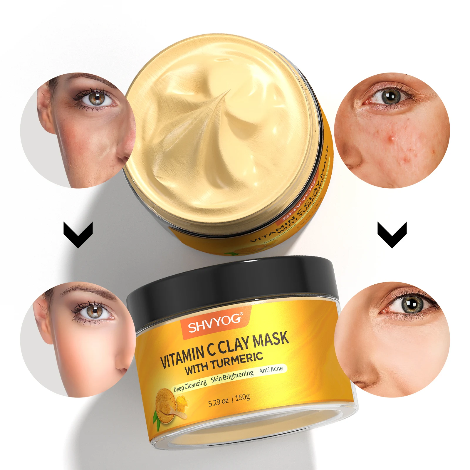Tumeric Mask Facial Cleansing Blackhead Removal Organic Bentonite Mud Anti Acne Skincare Brighten Beauty Turmeric Clay Face Mask