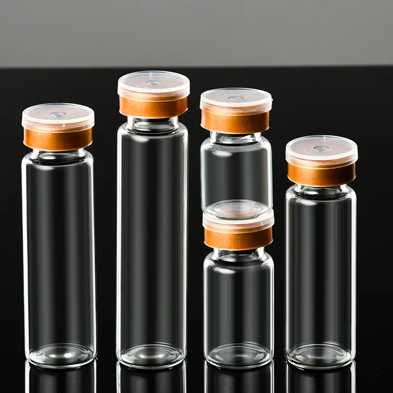 1ml - 50ml Clear amber penicillin bottle pharmaceutical injection use glass vial with rubber sealing lid