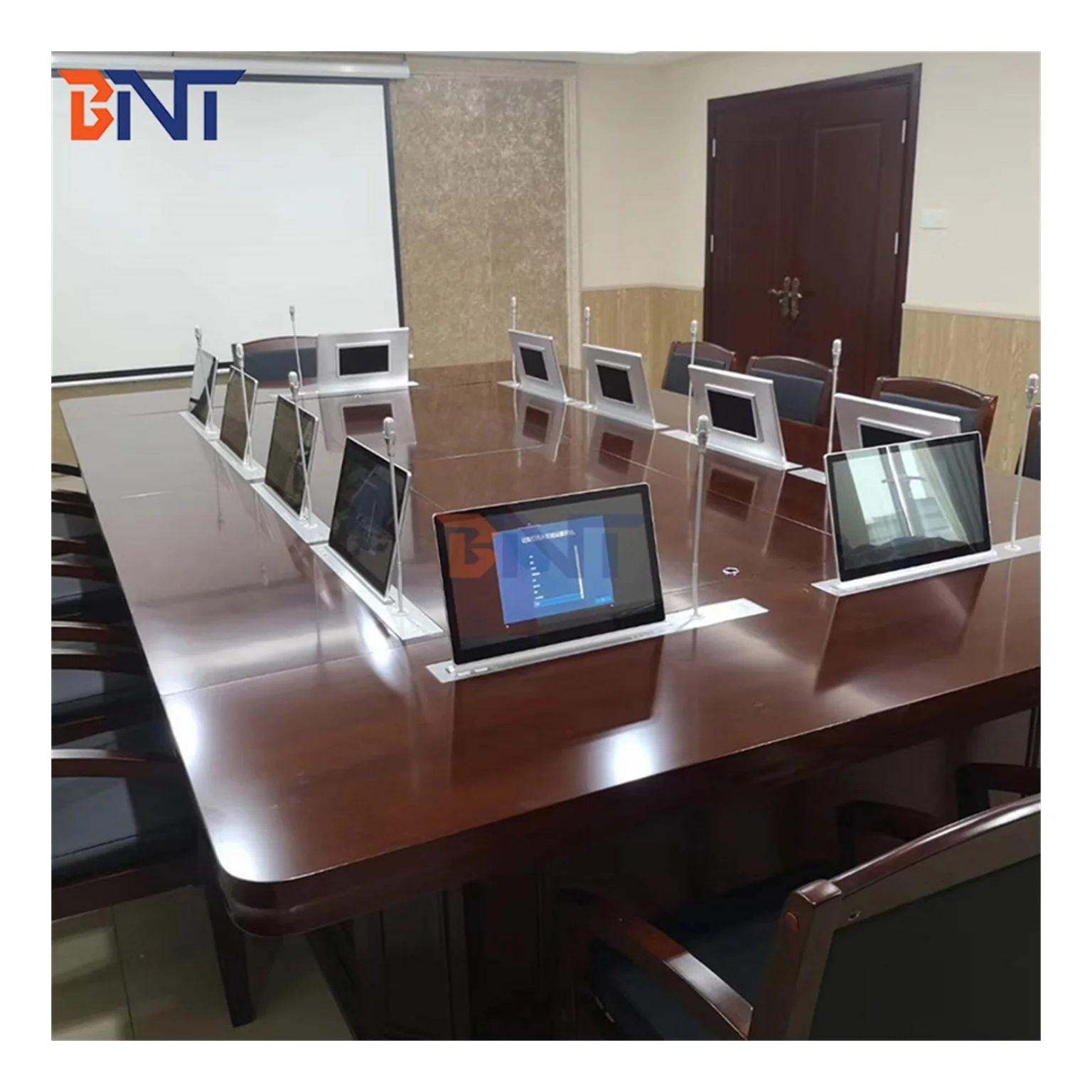 17.3 Inch FHD Full Aluminum Retractable LCD Monitor Lift with MIC Video Audio Presentation System for Video Conferences
