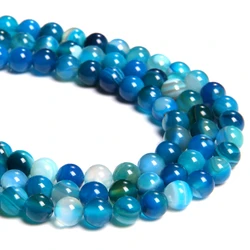 Natural Blue Green Red Yellow Purple Smooth Stripe Agates Stone Beads Round Loose 4 6 8 10 12 MM Agates Beads For Jewelry