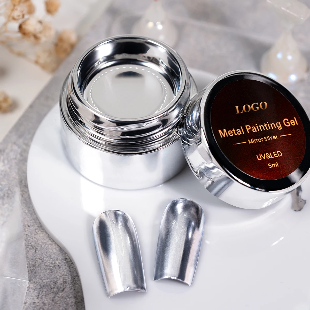 OEM Private Label Super Bright Silver Metal Chrome Gel Paint Color for Nail Art Metal Nail Painting Gel Polish