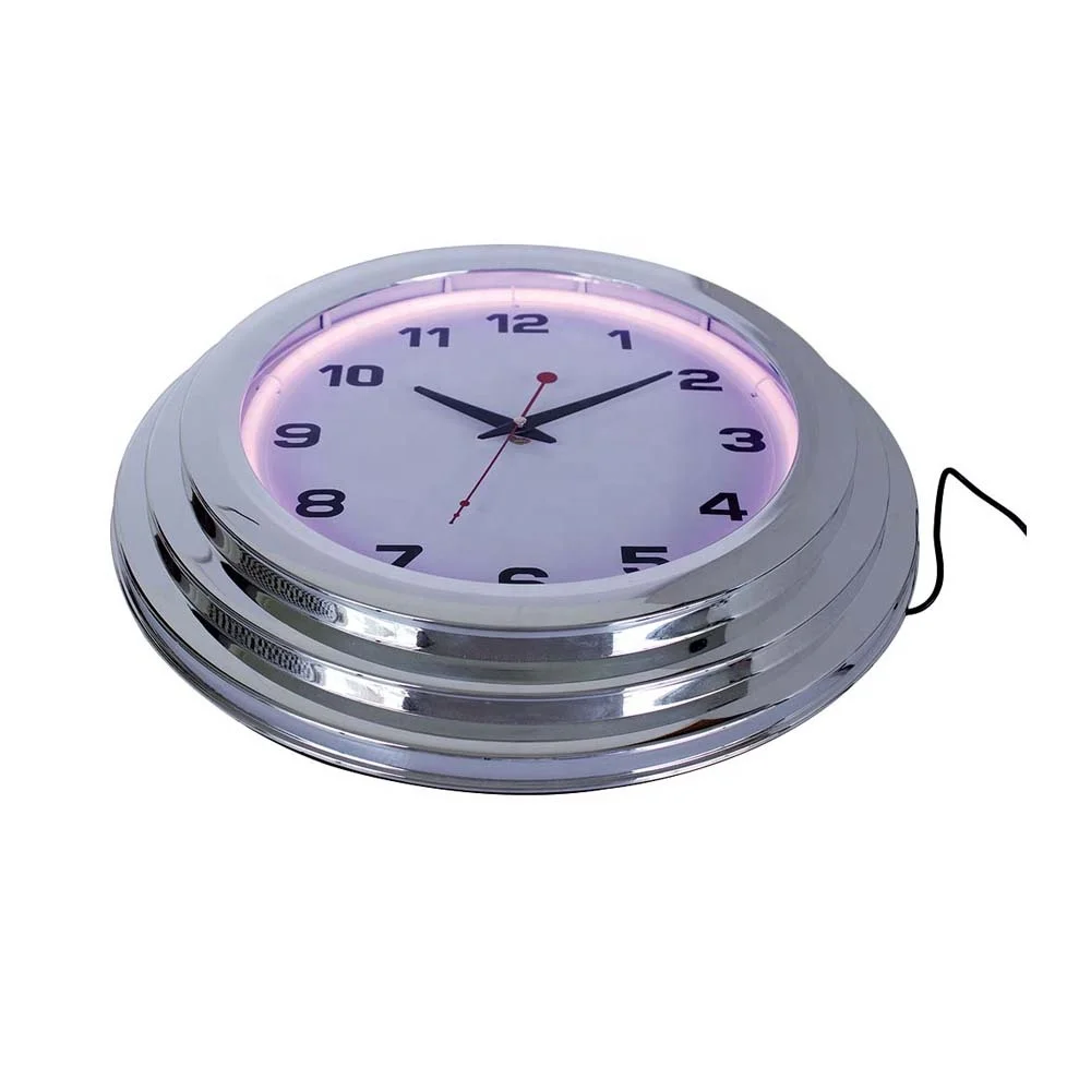 19inch plastic neon clock double neon light luminous wall clock