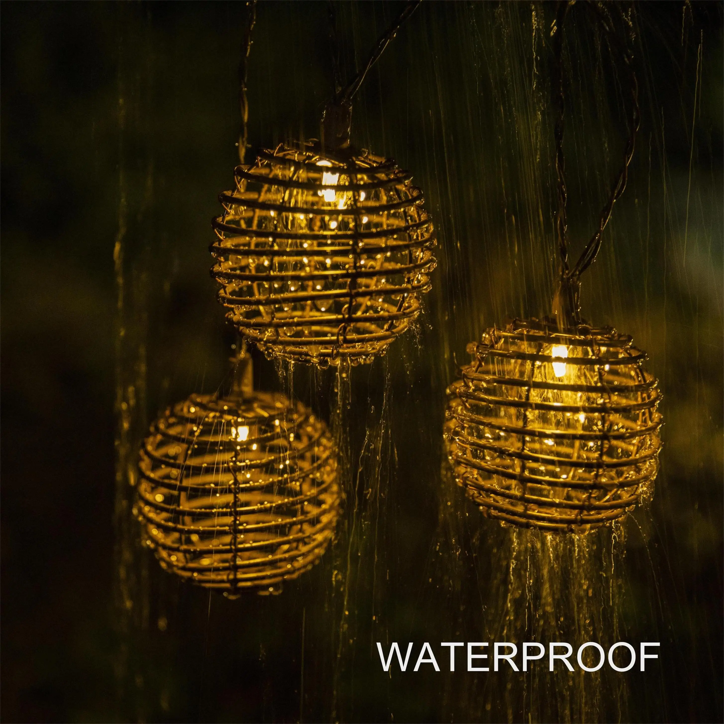 Solar Powered LED Decorative Patio Lights PP Rattan Shade Lamp Ball String Lights Outdoor