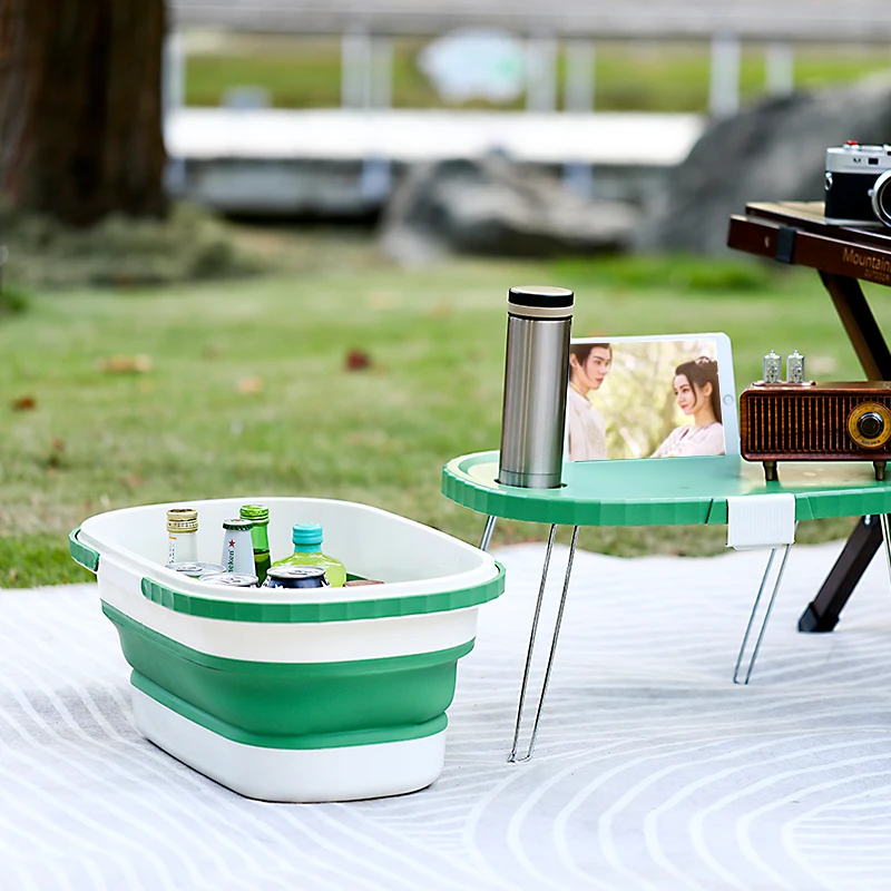 Easy storage portable folding large capacity outdoor portable camping foldable picnic basket with lid table