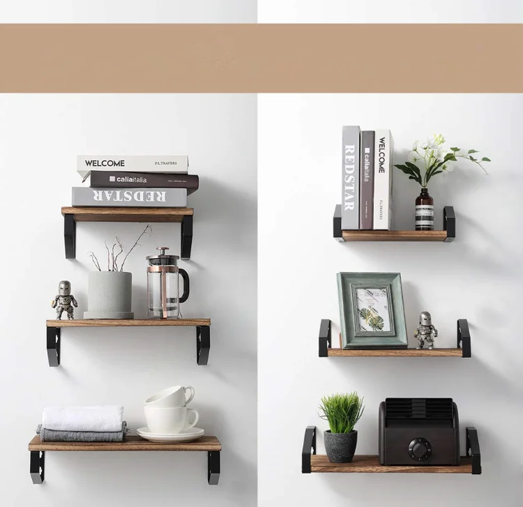 
Floating shelves wall mounted home decor wooden metal wall shelf for bathroom 