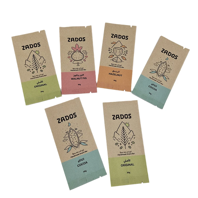 Biodegradable Heal Seal Bag Popsicle Ice Cream Chocolate Energy Bar Packaging Wrapper Golden Stamp Edible Kraft Paper Flat Pouch