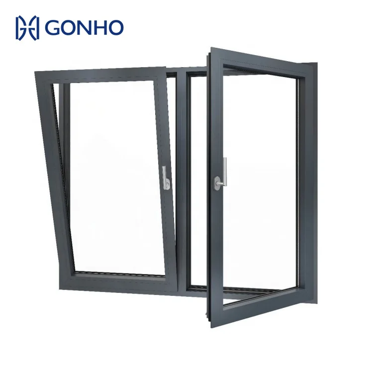 GONHO Hot Sale Aluminum Tilt and Turn Window Glass Window Double Glazed Thermal Break Waterproof Window With Grid