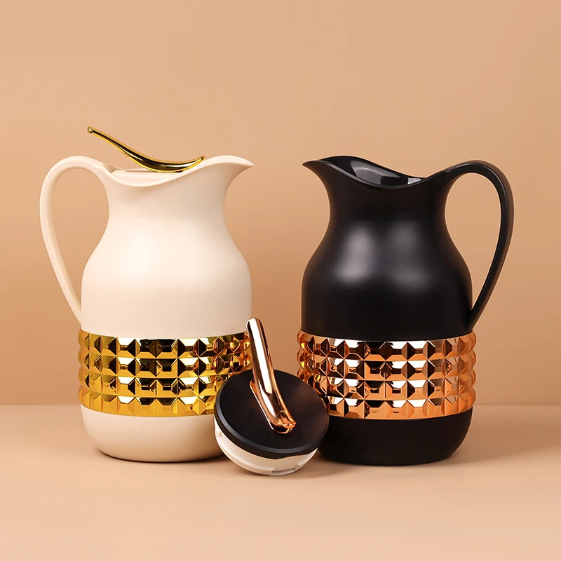 Everich Design 1000ml Insulated Teapot Electroplated Shell Arabic Coffee Dallah Pink Glass Inner Thermos Pot