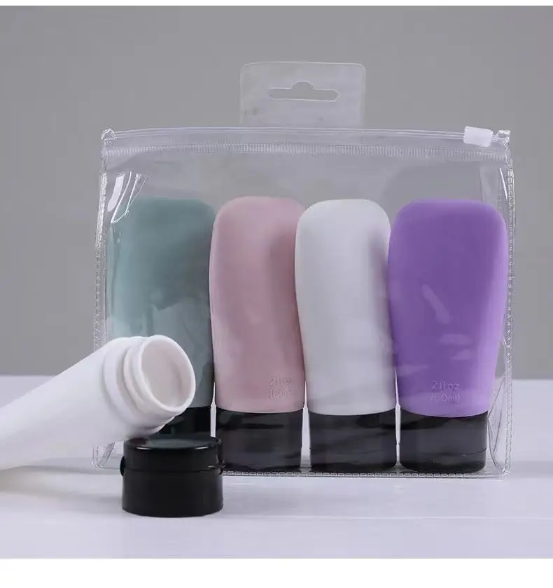 ZhongDing Wholesale Travel Kit Bottles Pvc Bag 38ml 60ml 90ml  Silicone Travel Bottles Set Silicone Travel Bottle With Flip Lip