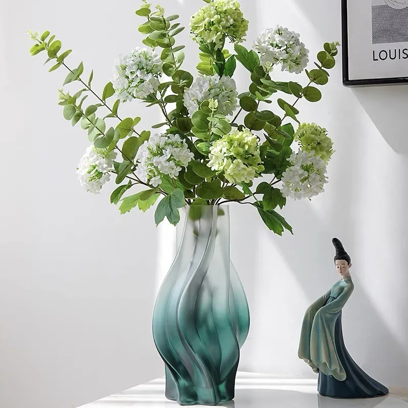 Colourful Ribbed Glass Bud Vase Frosted Tall Pink Green Purple Crystal Modern Art Table Floor Flower Vase Wedding Centerpiece