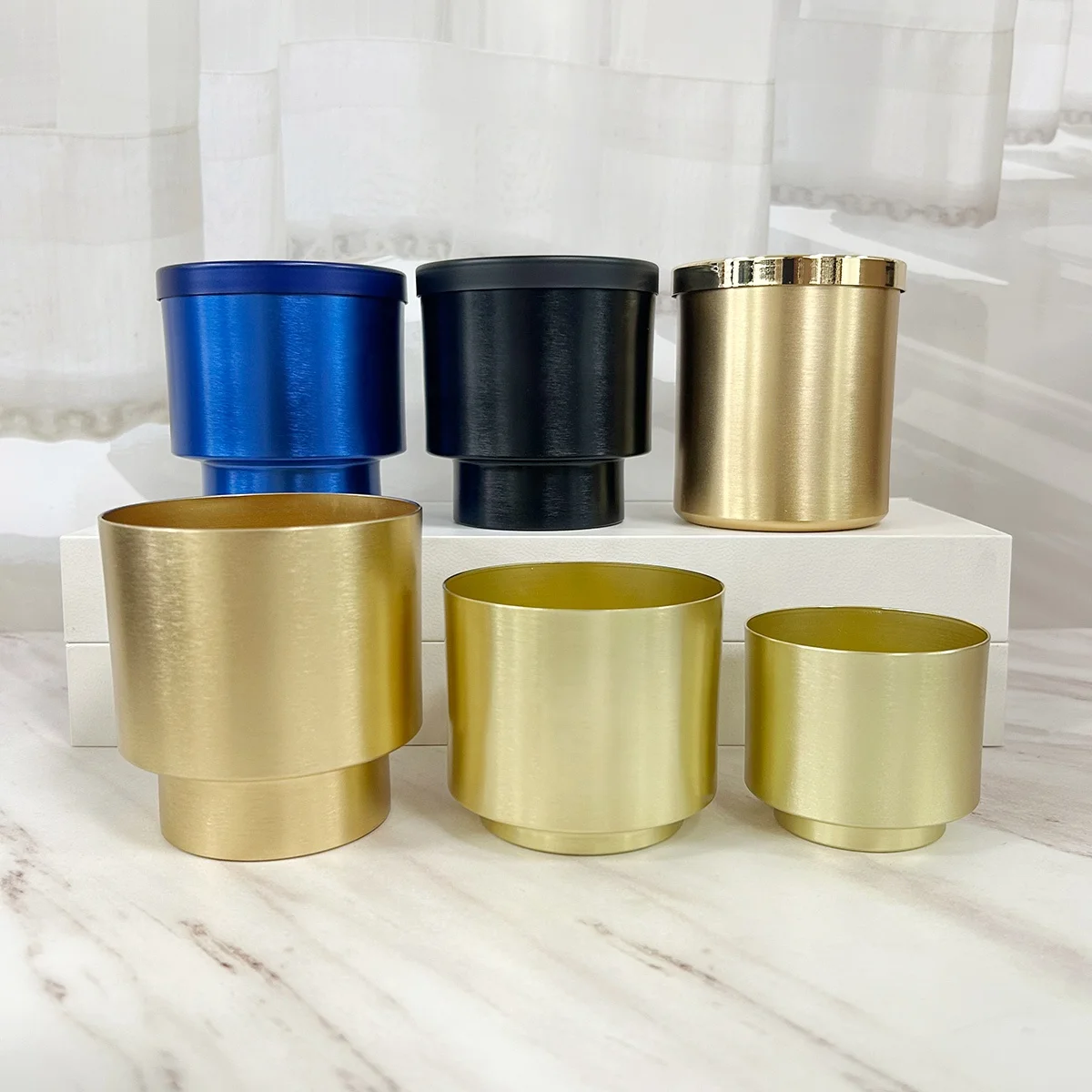Luxury Aluminum candle jar Metal votive candle holder Gold black empty cup container for candle making