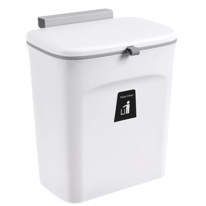 New Design plastic Hanging Trash Bin With Lid Unique Trash Can For Kitchen Cabinet Door