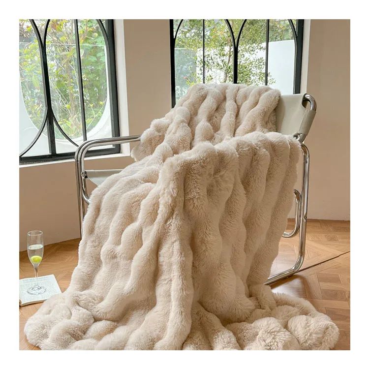 Luxury Skin- Friendly Faux Fur Weighted Warm Blanket Cozy Home Sofa Throw Soft Blanket For Winter