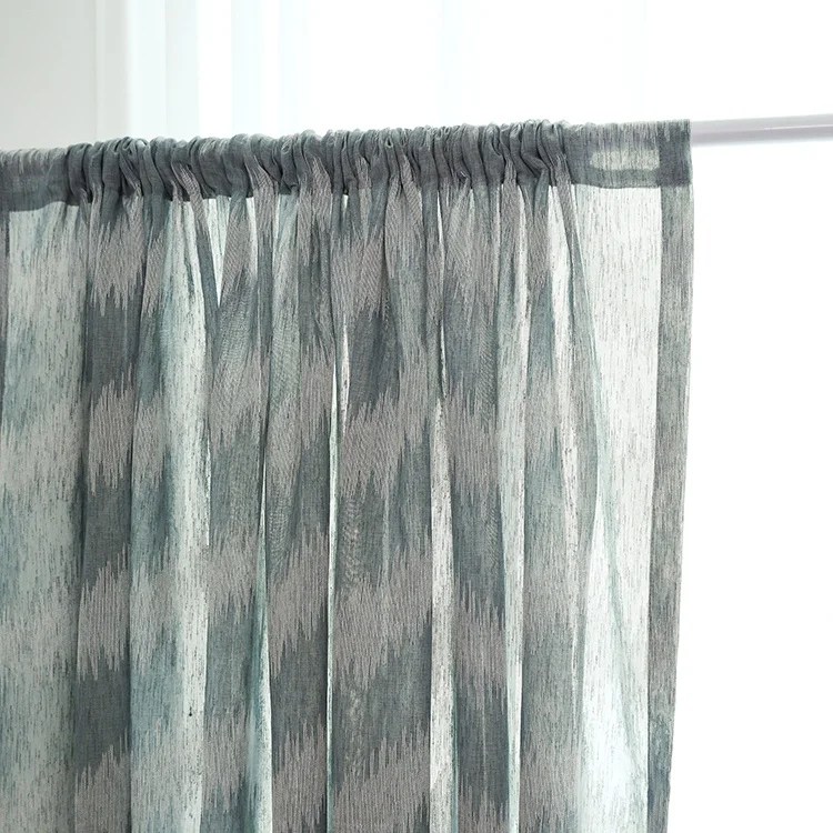 
Easy Installation 100% Polyester Trough Haze Blue Gauze Curtains 