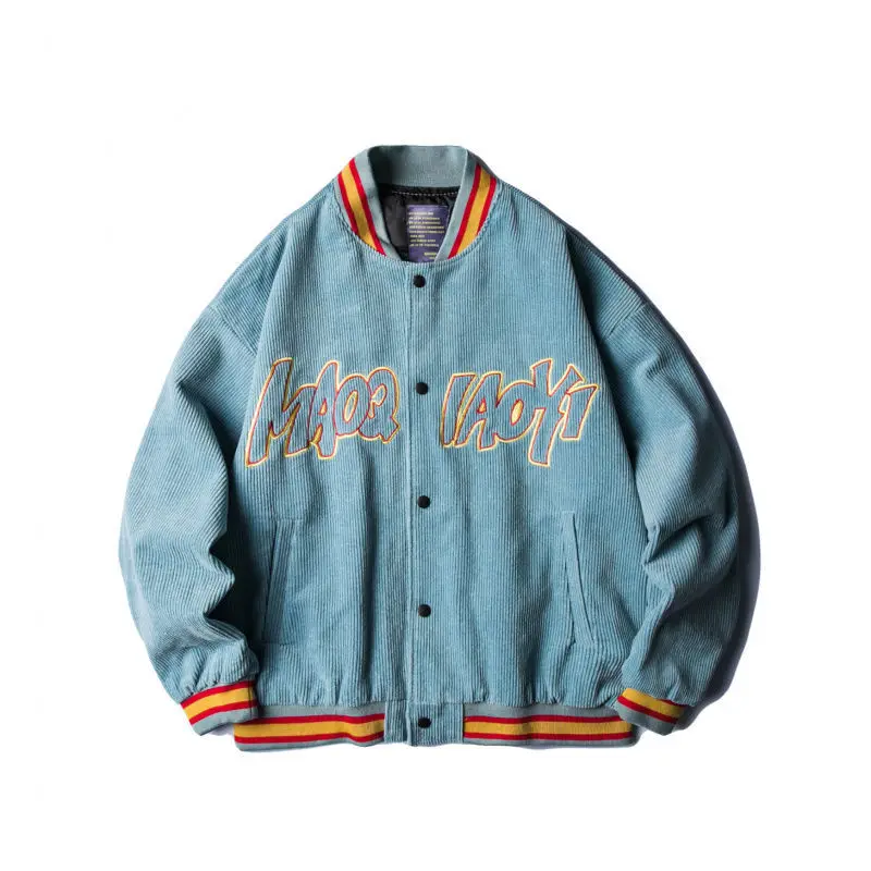 High Quality Mens Hip Hop Street Baseball Jacket Custom Embroidered Letter Corduroy Thick Cotton Men Varsity Jacket