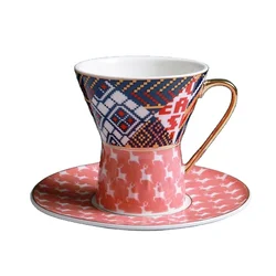 2021 Latest Design Gold Handle Ceramic Tea Cup Sets with Saucers Arabic Coffee Ceramics Porcelain Cups and Saucers Gold Rim