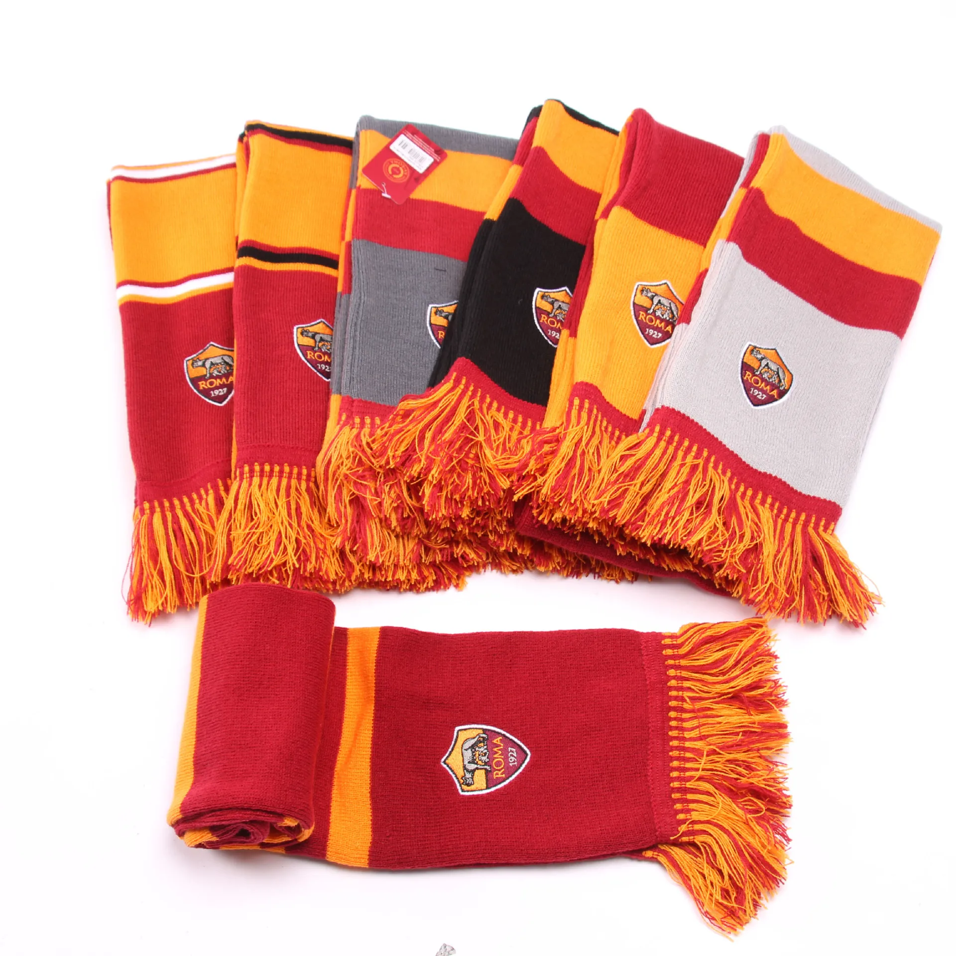 Wholesale Custom Slogan Jacquard Knitted Scarf  Club Fan Scarf Football Scarf with Tassel