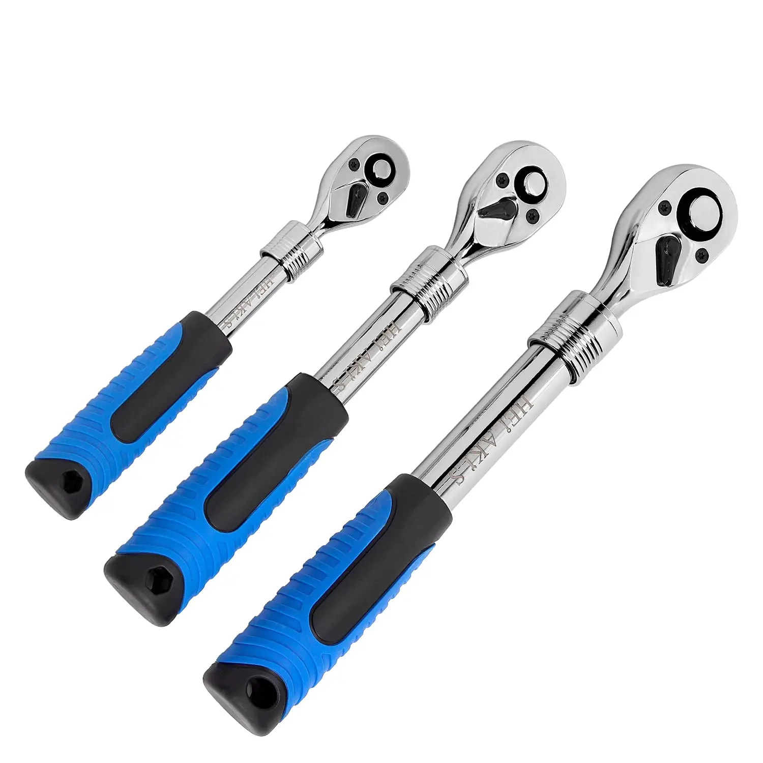3 Piece Socket Drive 72 Teeth Extendable Ratchet Tool Set Telescopic Quick Release Non-Slip Rubber Handle Reversible Gear Wrench