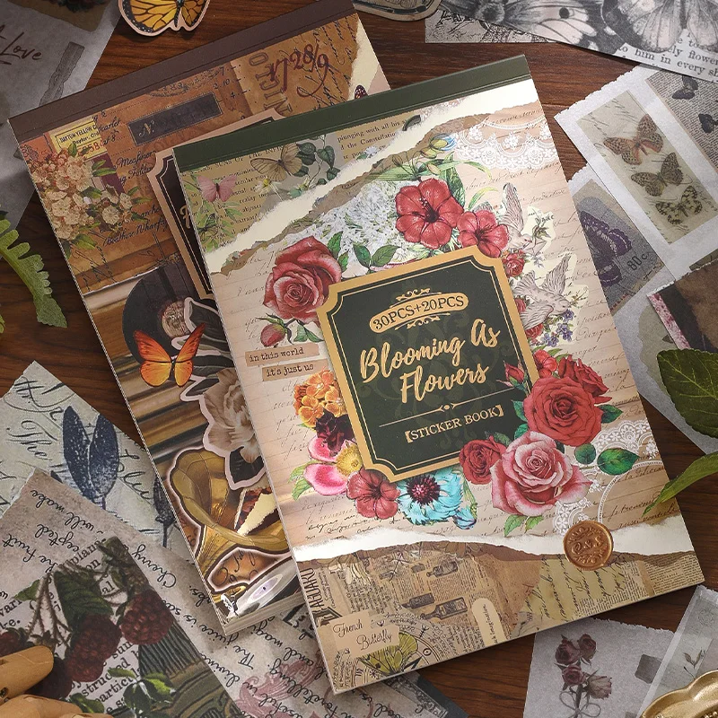 SIMNO Vintage Butterfly and Flower Ephemera Collection A5 Size Nature Washi Sticker Book for Bullet Journals