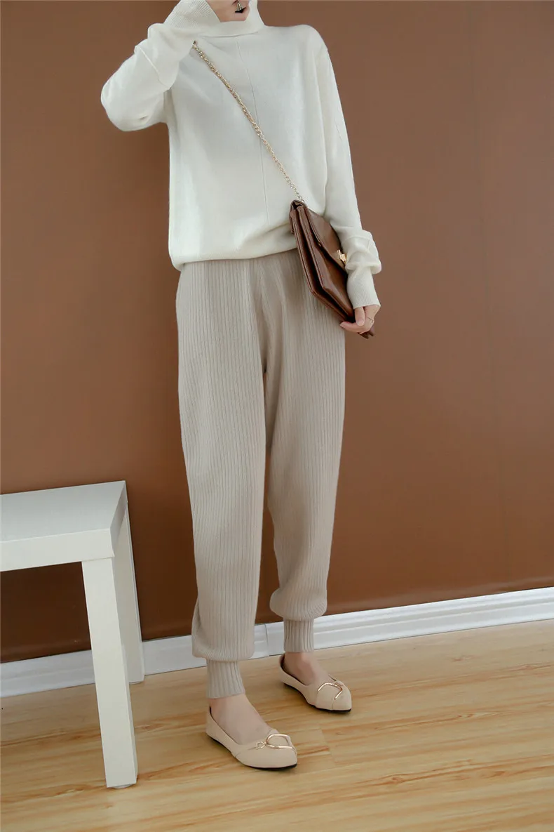Square Fonda  Cashmere Rib Knitting  Women Pants Loose High Waist Pants Ladies Trousers.