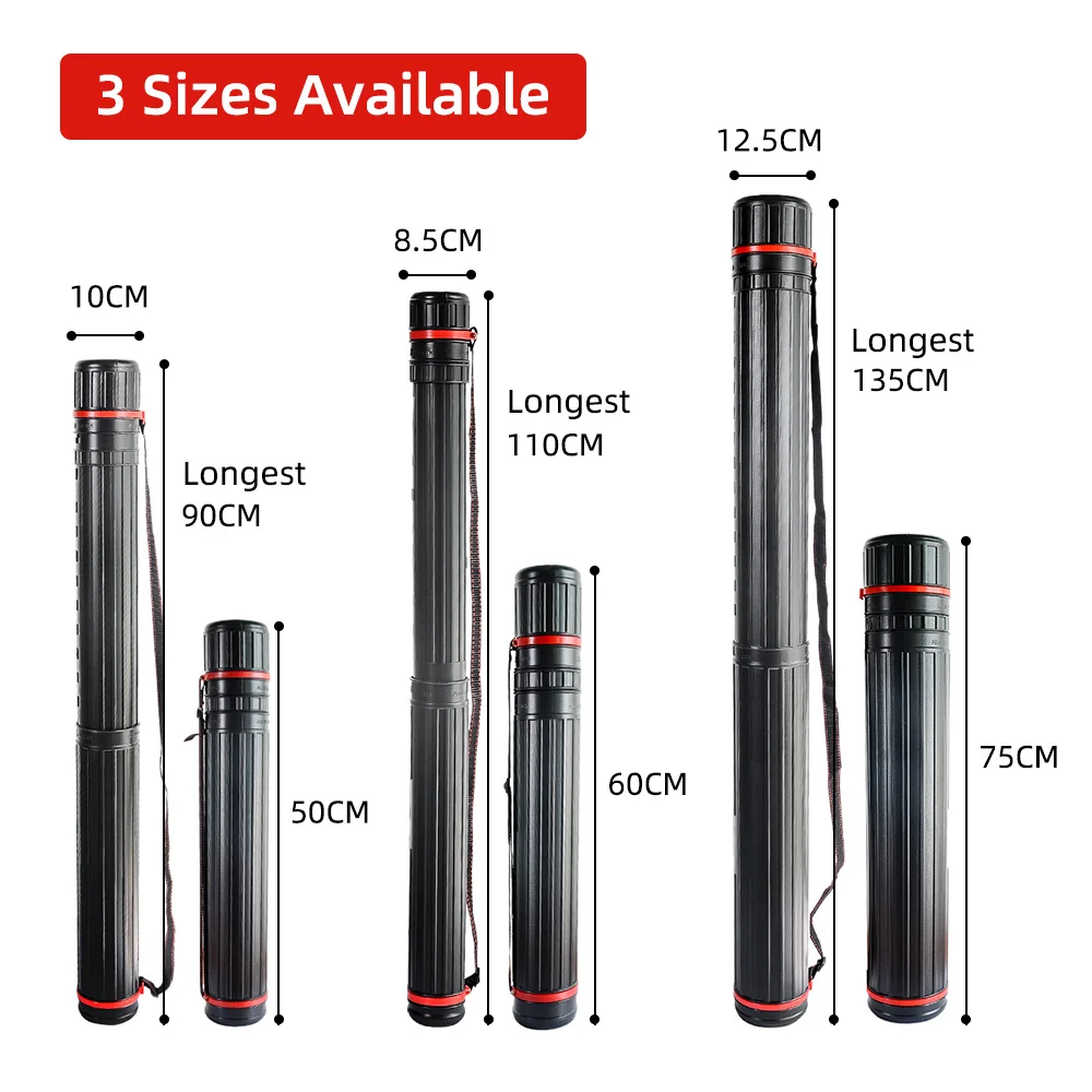 SINOART Black plastic Extendable Drafting Tube Customizable Painting drawing storage tube for Art supplies