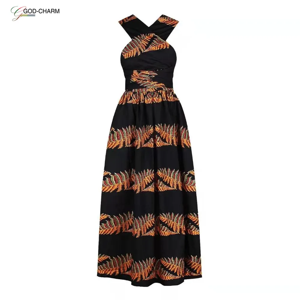 *S-86970416 2020 new arrivals Wholesale Oem Fashion Cross in-stock Belt Sexy Midi Womens African Clothing Dress Patterns