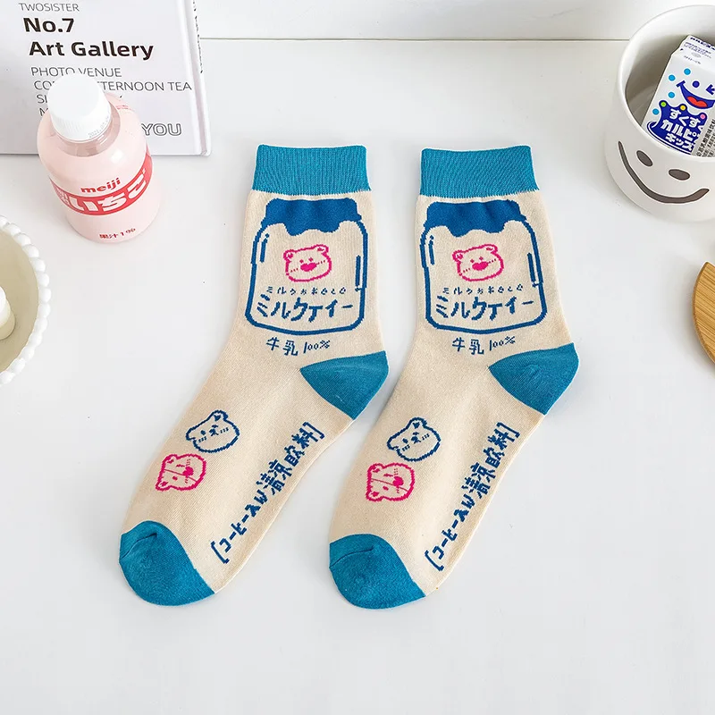 Socks female Korean spring and summer tube socks Harajuku style ins tassel cute Korean Japanese cartoon illustration student soc