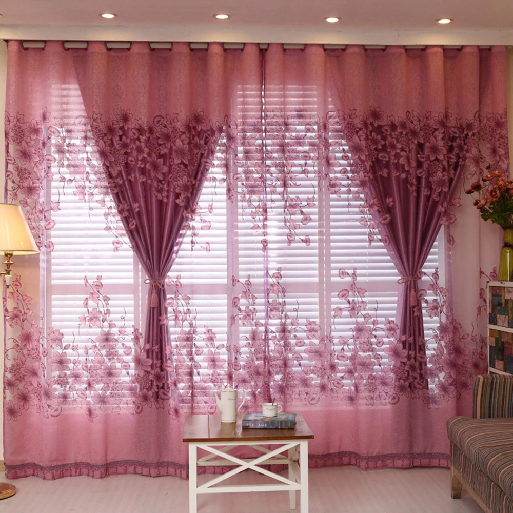 Polyester hot sale floral design beautiful window curtains set  luxury modern bedroom living room curtains
