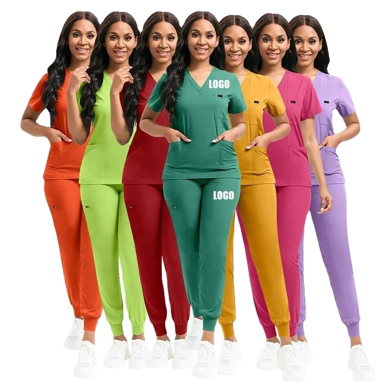 Wholesale Custom Logo Top And Jogger Pant Nurse Scrubs Uniforms Sets Scrubs Suit Hospital Uniforms Medical Doctor Nurse Uniform